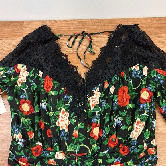 Anthropologie Lacy V-Neck Black Floral Mini Dress Long Sleeve Size 16 NEW - Picture 11 of 11